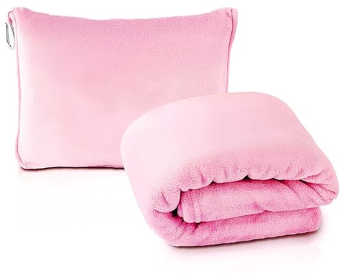 Zuzer 2-in-1 Reisedecke, Weiche Warme Flugzeugdecke, Campingdecke, Kinderdecke, Klappbar zum Kissen mit Reißverschluss, Kompakt für Reisen, Auto, Flugzeug, Büro, 127x152 cm