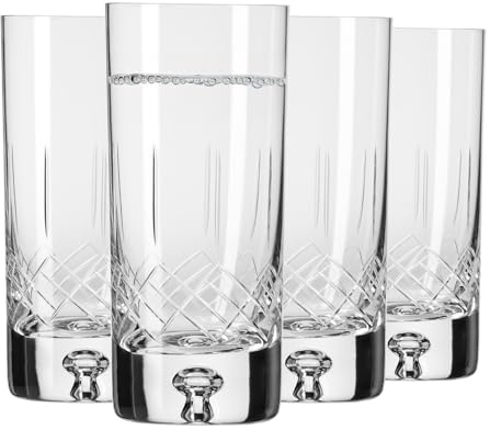 Krosno – Vasos para agua, zumos y bebidas de 300 ml – Juego de 4 piezas – Colección Saga – Cristal – Hechos a mano y tallados – Ideal como regalo