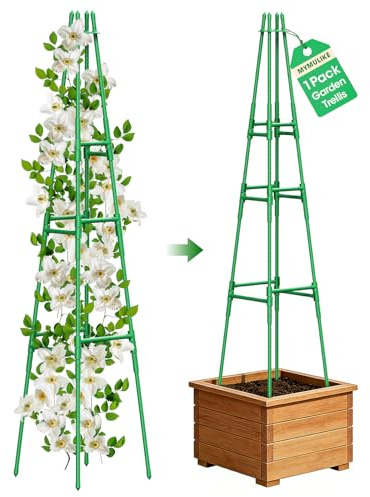 MYMULIKE Traliccio da giardino per piante rampicanti all'aperto, 165 cm, supporto obelisco per piante rampicanti, gabbie di supporto per piante, supporti in metallo rivestito in plastica, per esterni