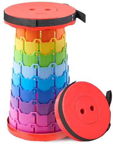 VECELO Telescoping Folding Stool, Upgraded Portable Collapsible Retractable Stool with Load Capacity 400lbs for Garden Fishing Camping Hiking BBQ, 1 PCS Rainbow Red