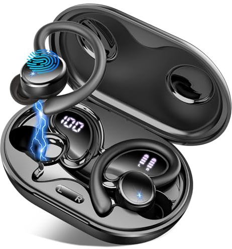 2026 Nueva Auriculares Inalambricos Deportivos, Auriculares Bluetooth 5.4 HiFi Estéreo con 4 HD Mic, 50H Cascos Inalambricos Bluetooth con Cancelacion Ruido ENC,IP7 Impermeable Cascos, Pantalla LED