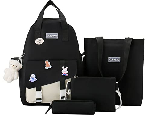 Generiskt vackra ryggsäckar för flickor skolväska ryggsäck handväska och pennor och plånbok fyrdelat set laptop ryggsäckar vattentät, svart, Einheitsgröße, Traditionella ryggsäckar