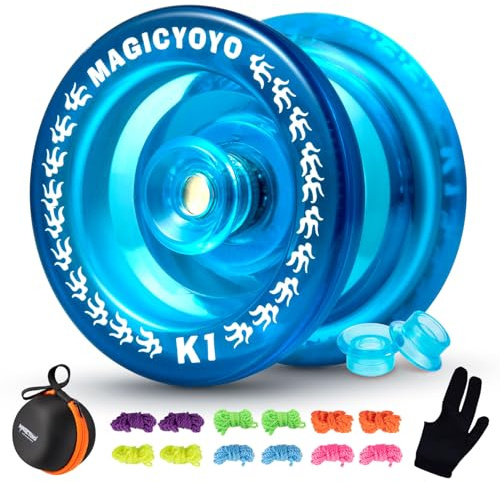 YOSTAR Kids Yoyo K1,Responsive Yoyo for Kids, Easy to Play Trick Yo-yo | Crystal Blue Yoyo for Beginner,Professional Plastic Yo Yo, with 12 Strings, 2 Hubstacks, Glove, Case