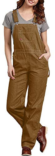 Dickies Women's Relaxed Bib Overall, Rinsed Brown Duck, M