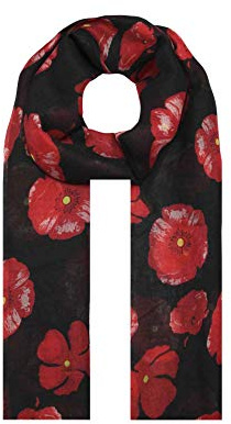 Finecy In NEW Women Ladies Fashion Scarf Wrap Featuring Poppy Flowers Printing Black