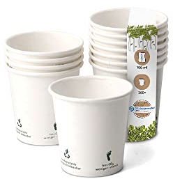 BIOZOYG 250 Stück Kaffeebecher Pappbecher 100ml / 4 oz Ø 62 mm weiß mit Umwelticons - Einwegbecher plastikfrei - Becher aus nachhaltiger Forstwirtschaft - Kaffeebecher Einweg