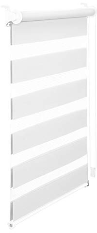 Jet-Line Sichtschutzrollo weiß 60 cm breit x 150 cm lang Rollo Klemmfix ohne Bohren lichtdurchlässig Blockstreifen Doppelrollo