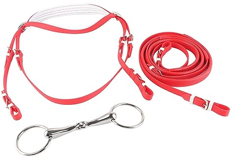 High Grade PVC Horse Bridle, Red Adjustable Horse Rein Harness Headstalls Removable Stainless Steel Hollow Snaffle