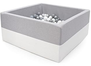 Rainbow Kids - XXL Luxus Bällebad Bällepool Bällebecken Spielbälle Kugelbad Bällchenbad Spielbecken Ball Bällepool (90x90x40 mit 200 Bällen)- Hellgrau-Weiss