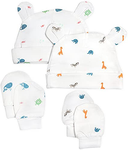 Moufles antirayures en bambou dans un coffret cadeau | Essentiels pour bébé pour nouveauné | Cadeaux de fête prénatale et essentiels pour nouveauné | Moufles pour bébé de 0 à 3 mois, White, Taille