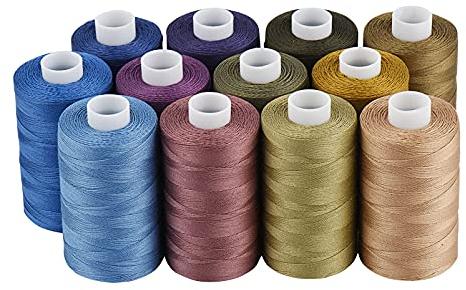 Simthread Filo per trapuntatura in cotone per tutti gli usi, 50 WT, 3 strati, per lavori di cucito, ricami, applicazioni, ecc., 500 metri ciascuno (12 jeans e colori neutri)