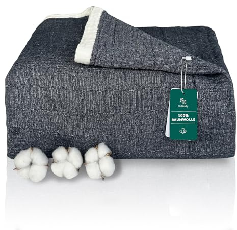 SE SOFTEXLY Kuscheldecke Baumwolle 100%, 4-lagige Weiche Kuscheldecke Musselin Tagesdecke, Bett-Überwurf Sofadecke Wohndecke für Ganze Saison als Sofaüberwurf Dunkelblau Blanket 150x200cm