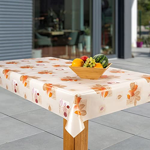 laro Wachstuch-Tischdecke Abwaschbar Garten-Tischdecke Wachstischdecke PVC Plastik-Tischdecken Eckig Meterware Wasserabweisend Abwischbar, Muster:Herbstblätter braun - orange, Größe:100x160