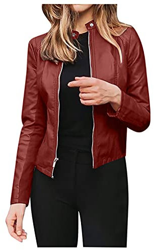 Donna Giacca Pelle Casual giubbino Capispalla Ecopelle Motociclista Invernali Giubbotto Finta Pelle Vintage con Cappuccio Tasca Donna Giacche Giacca in Pelle Zip Moto Giubbotto giubbotti in pelle
