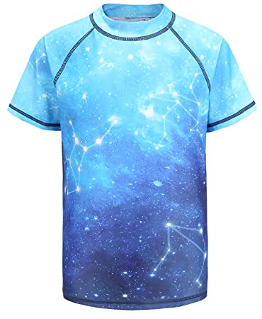 Big Boys Rash Vest Short Sleeve Rash Guard Swimming Shirt Blue 16T/Age 15-16 Years