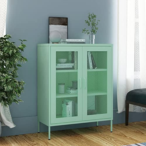Norheim Armario Metálico de Almacenamiento Aparadores para Salon Armario de Almacenamiento Muebles de Salon con 2 Puertas y 2 Baldas Ajustables para Oficina Salón Dormitorio 80x35x101,5 cm Verde menta
