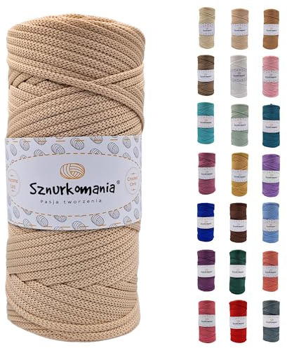 Polyestersnöre 5 mm, 100 m, många färger, platt polyestersnöre, virksnöre, 5 mm makramégarn, polyestergarn, glänsande snöre, Sznurkomania (beige)