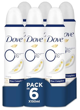 Dove 0% Deosol-Spray für Damen, 48 Stunden, ohne Aluminium und Alkohol, mit antibakteriellem Zinkschutz, 150 ml, 6 Stück