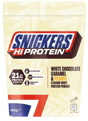 Snicker White Protein Powder (455g) Chocolate blanco, caramelo y cacahuete - Proteínas - Concentrado de proteína de suero