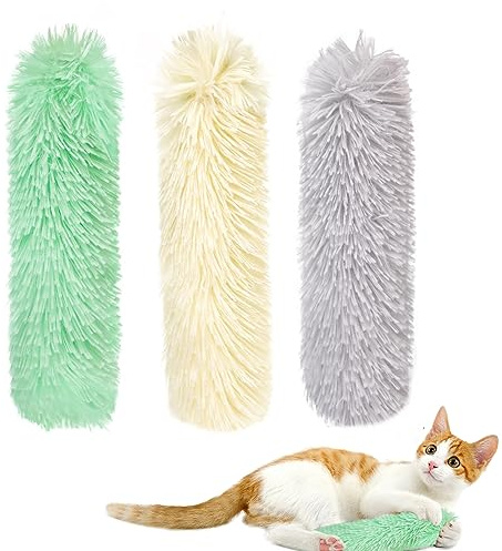 Cat Toys Cat Pillows, 3 Pack Durable and Soft Crinkle Sound Catnip Toys, Catnip Filled Cat Teething Chew Toys for Kittens, Interactive Cat Kicker Toys for Indoor Cats Entertain (Grey/Green/Yellow)