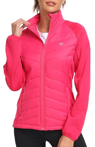 MoFiz Chaquetas para Mujer Chaqueta Softshell Forro Polar Ligera Abrigo Acolchado Mujer Plumon Otoño Invierno con Cremallera Rosa Talla US S/EU M