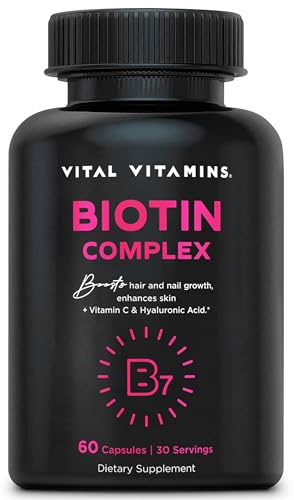 Vital Vitamins Biotin Complex Pills - with Hyaluronic Acid, MSM, Collagen, & Vitamin C - Supplement for Hair, Skin, & Nails - 60 Capsules