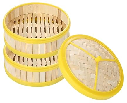 ANSNOW Vaporera de Bambú Vaporera de 2 Nicon Tapa Vaporera de Comida China Cesta de Vapor de Bambú Premium Olla de Bambú Rejilla para Cocinar Al Vapor Utensilios de Cocina para Albóndigas, Arroz, Di