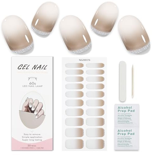 JMEOWIO Gel Semicurado de Pegatinas Blanco Purpurina Gel Semi-Curado Nail Art Stickers Decoración