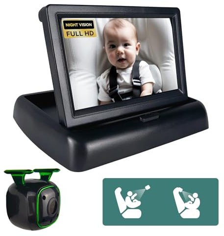 Baby Autokamera, 4,3 1080P Baby Automonitor mit Nachtsicht Baby Autospiegelkamera, Autospiegel Baby Rückansicht für den nach hinten gerichteten Rücksitz, einfache Installation