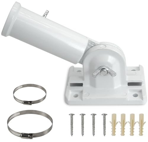 Support de Mât de Drapeau Réglable,Porte Drapeau Mural Exterieur,Blanc Base de Manche à Vent avec vis,Support Mural pour Mât de Drapeau,180 Degrés Mât de Drapeau en Alliage D'aluminium