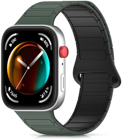 CHANRASI Magnetisch Armband Kompatibel mit Huawei Watch Fit 4/Fit 4 Pro/Fit 3,Silikon Sport Armbänder Magnet Link Ersatzarmband,Dunkelgrün Schwarz