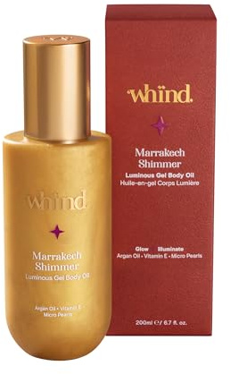whind Marrakech Shimmer Luminous Gel Body Oil – Lightweight Liquid Spray, Instant Golden Glow Serum for Body with Hyaluronic Acid & Glycerin – 200ml