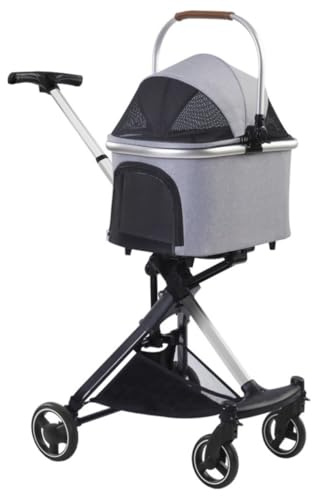 Hundvagn Kattvagn Hopfällbar Katter Hundar Husdjursvagn För Medium Small Size Hundar Kattvagn Avtagbar Bärkorg För Valp Husdjursvagn(Grey)