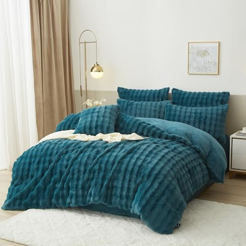 Luowei Ropa de cama de felpa de 135 x 200 cm, para invierno, color azul cálido, mullida, lujosa, reversible, funda nórdica con cremallera y funda de almohada de 80 x 80 cm
