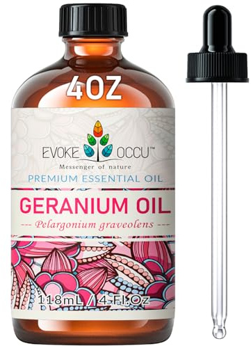 EVOKE OCCU Huile Essentielle de Géranium 118 ml,Huile de Géranium Pure pour la Peau,les Cheveux,le Massage et le Diffuseur d'Aromathérapie-4 FL Oz
