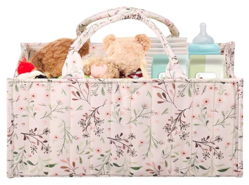 Nappy Caddy, Stylish Nursery Storage Basket, Floral Baby Diaper Caddy Organiser, Portable Holder Tote Bag for Changing, Newborn Essentials, Must-Haves for Boy or Girl, Car Diaper Box(Colorful)
