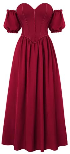 SCARLET DARKNESS Women's Maxi Cocktail Dress Puff Sleeve Off Shoulder A-Line Renaissance Corset Dress Red 14
