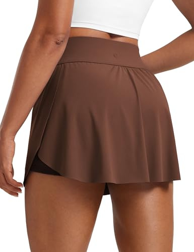 CRZ YOGA Taille Haute Fente Latérale Jupe de Tennis | Short Intégré avec Poches, Drapé Fluide, Courir, Une Ligne, Mini, Jupe-short pour Femme