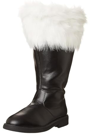 Generisch 2025 Bottes pour hommes à mollet large, bottes monochromes pour hommes longueur moyenne, bottes blanches avec fermeture éclair latérale, bottes de Père Noël à poignets blancs, chaussures