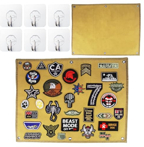 SHUOHONG Patch Board Organizer 60 x 45 cm Toppa da parete, con Occhielli Pieghevole Pannello da Parete Tattico Pannello di Supporto per Patch Tattiche Organizer Tattico Toppe Tappetino (Marrone)