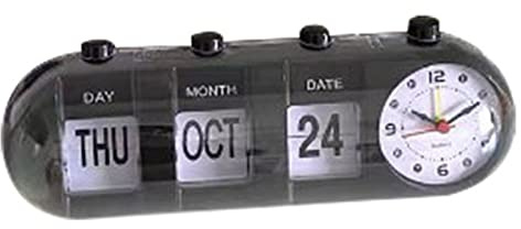 Flip Down Desktop Clock Manual Month Day Calendar | Home Living Room Bedroom Office Decor, Date Display, Tabletop Accessory, Black Finish, Household Ornament