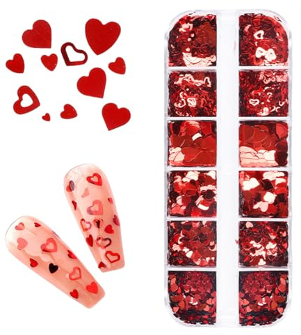 ROKZELT Coeur Nail Art Paillettes,forme de coeur Nail Sequins Glitter，Paillettes Holographiques Rouge 3D Ongles Paillettes Nail Art Décorations pour Femmes Filles Paillette Ongles Nail Art