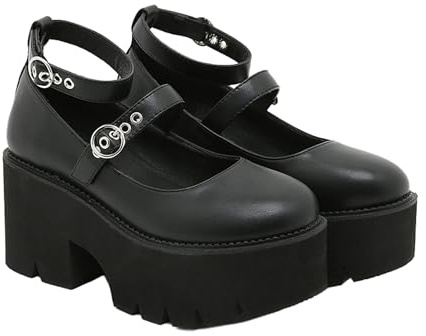 Zapatos Punk Mujer Mary Jane Plataforma Lazo Remaches Cadena Góticos Casuales Cuero Negro Tacón Grueso Punta Redonda Ideales para Jeans Vestidos JK Faldas Halloween Viajes Fiestas Cosplay Citas