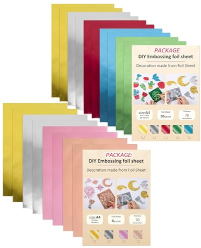 18 stycken präglingsfolie, flerfärgad, 30 x 21 cm – metallfolie för pyssel och prägling – aluminiumfolie för konst, gravyr och gör-det-själv-dekoration – pysselfolie A4 för skola, konstundervisning
