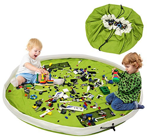 BelleStyle Toy Storage Bag and Kids Play Mat Toys Organizer,Cotton Canvas Portable Large Size Easy Tidy Play & Storage Bag - Children's Toys for Fast Cleanup! (Green, 60 Inches)