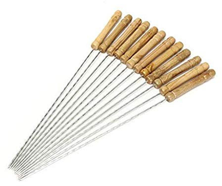 Uteruik Lot de 12 brochettes à brochettes en acier inoxydable avec manche en bois pour barbecue et cuisine 30 cm