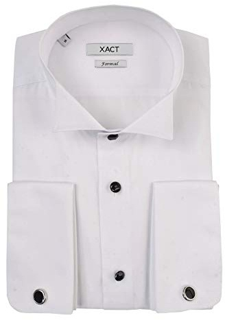 Xact Men's Formal Tuxedo/Dress Shirt with Double Cuff and Cuff Links (White - Wing Collar - Black Buttons) 16