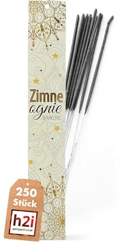 h2i Wunderkerzen | 250 Stück | 18 cm | Brenndauer ca. 35 Sek | Geburtstagskerzen Sprühkerze Spritzkerze Sternenspritzer und Funkenzauber für Party Hochzeit Silvester Geburtstag | Kat F1