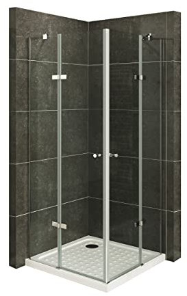 Mampara de Ducha Alice 75x75x190cm|REVERSIBLE|Puertas Abatibles, Ajuste 74,3-76,3x74,3-76,3cm|Perfil cromado, Cristal templado transparente 6mm