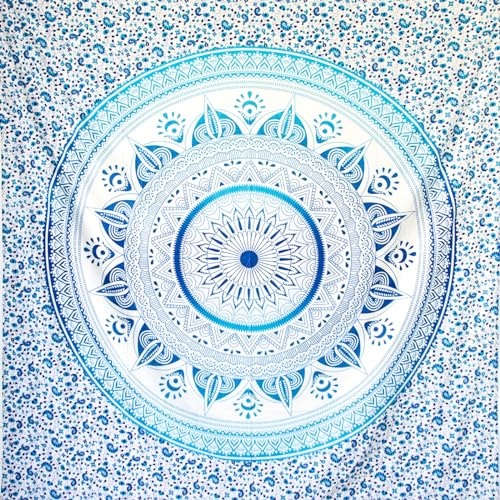 MOMOMUS Grande Serviette de Plage XXL sans Sable - Design Mandala - Idéale comme Serviette de Plage Anti Sable, Grand Drap de Plage XXL et Paréo Géant - Bleu, 210x230 cm
